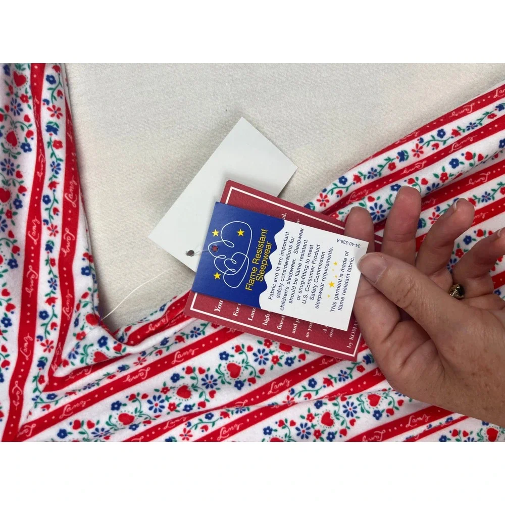 Lanz of Salzburg Kids Red White Floral Stripe Nightgown Eyelet Lace 2T